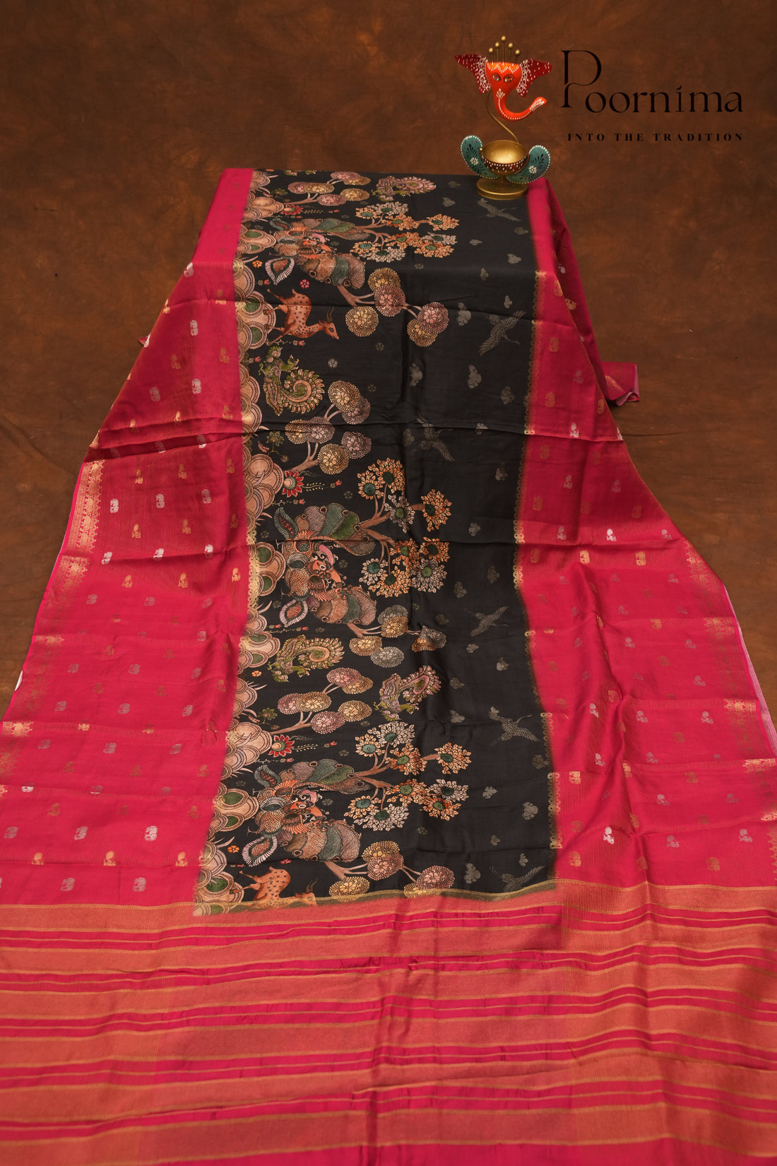 SEMI MYSORE SILK PRINTED SAREE-BLACK