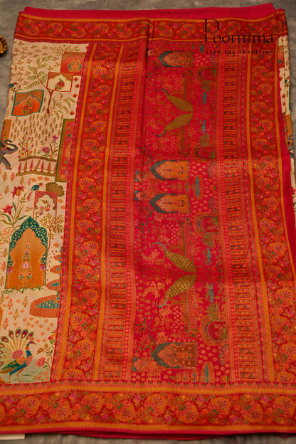 KASHMIR SILK SAREE- HALF WHITE