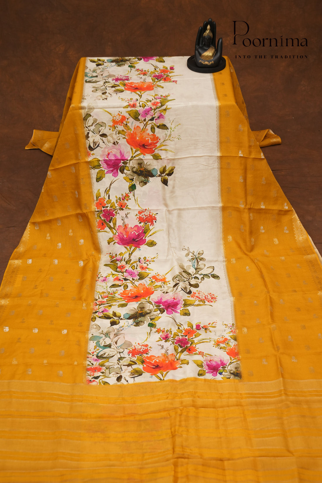 SEMI MYSORE SILK PRINTED SAREE-WHITE