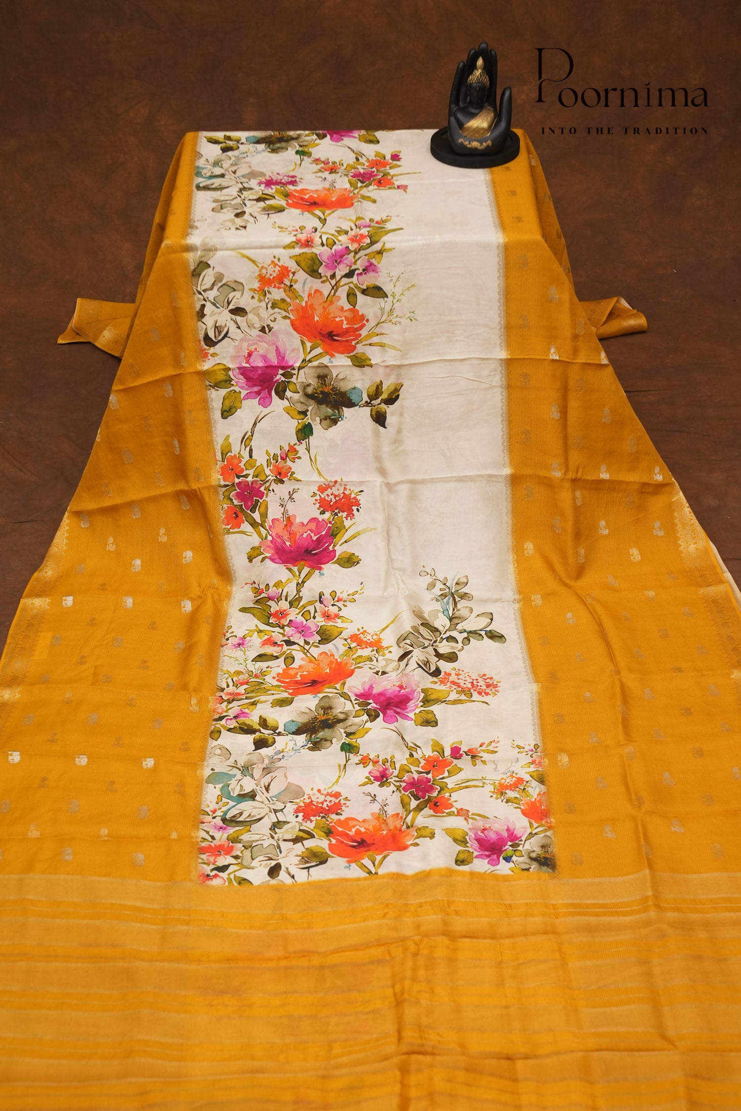 SEMI MYSORE SILK PRINTED SAREE-WHITE