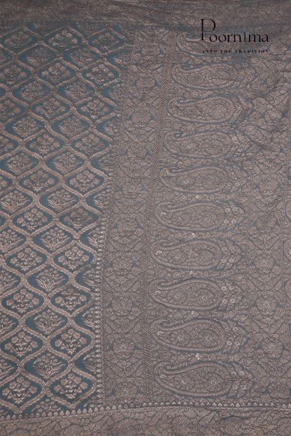 KHADDI GEORGETTE SAREE- STEEL BLUE