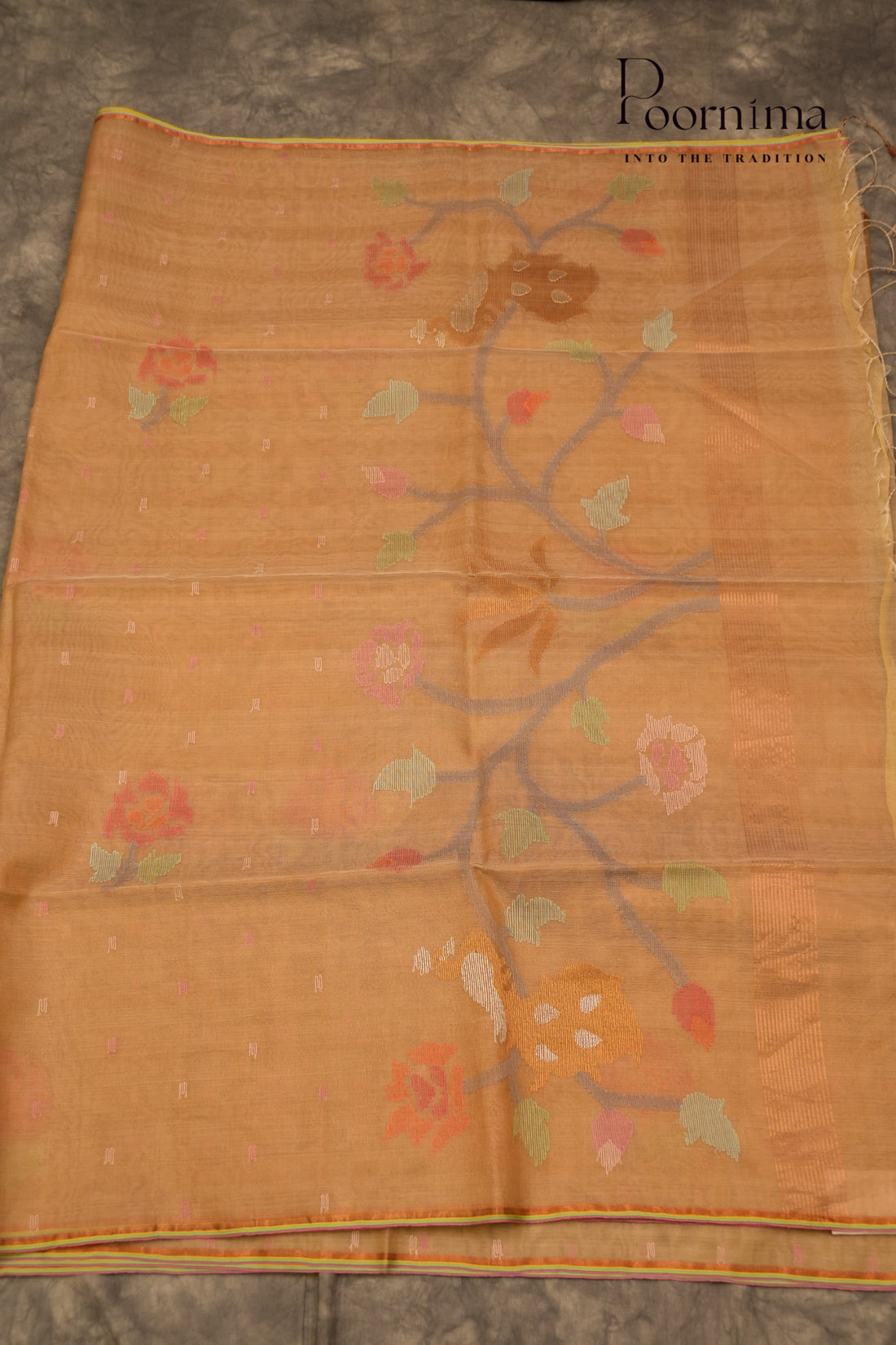 TUSSAR JAMDANI SAREE- PALE BROWN