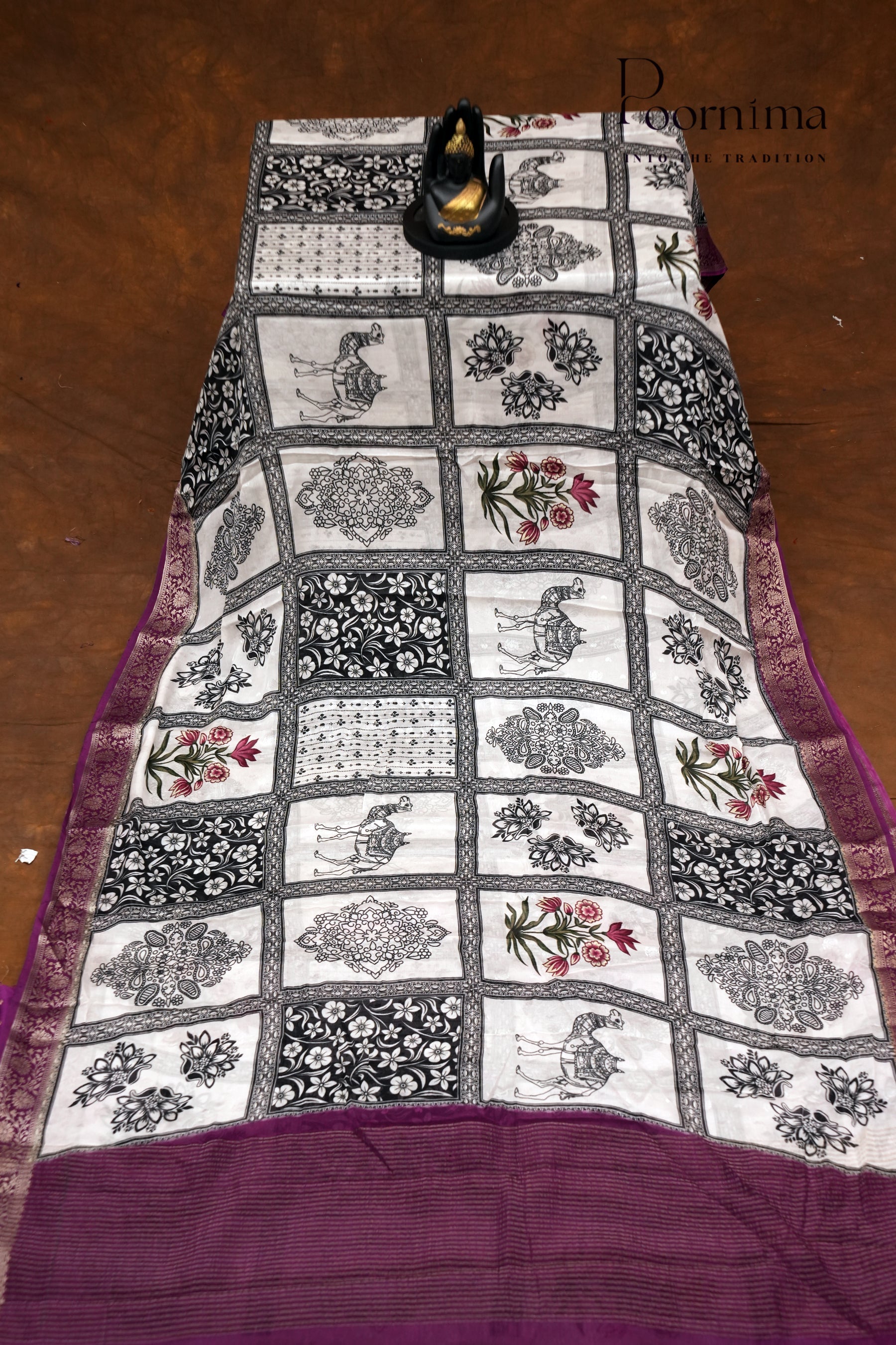 SEMI MYSORE SILK PRINTED SAREE-WHITE