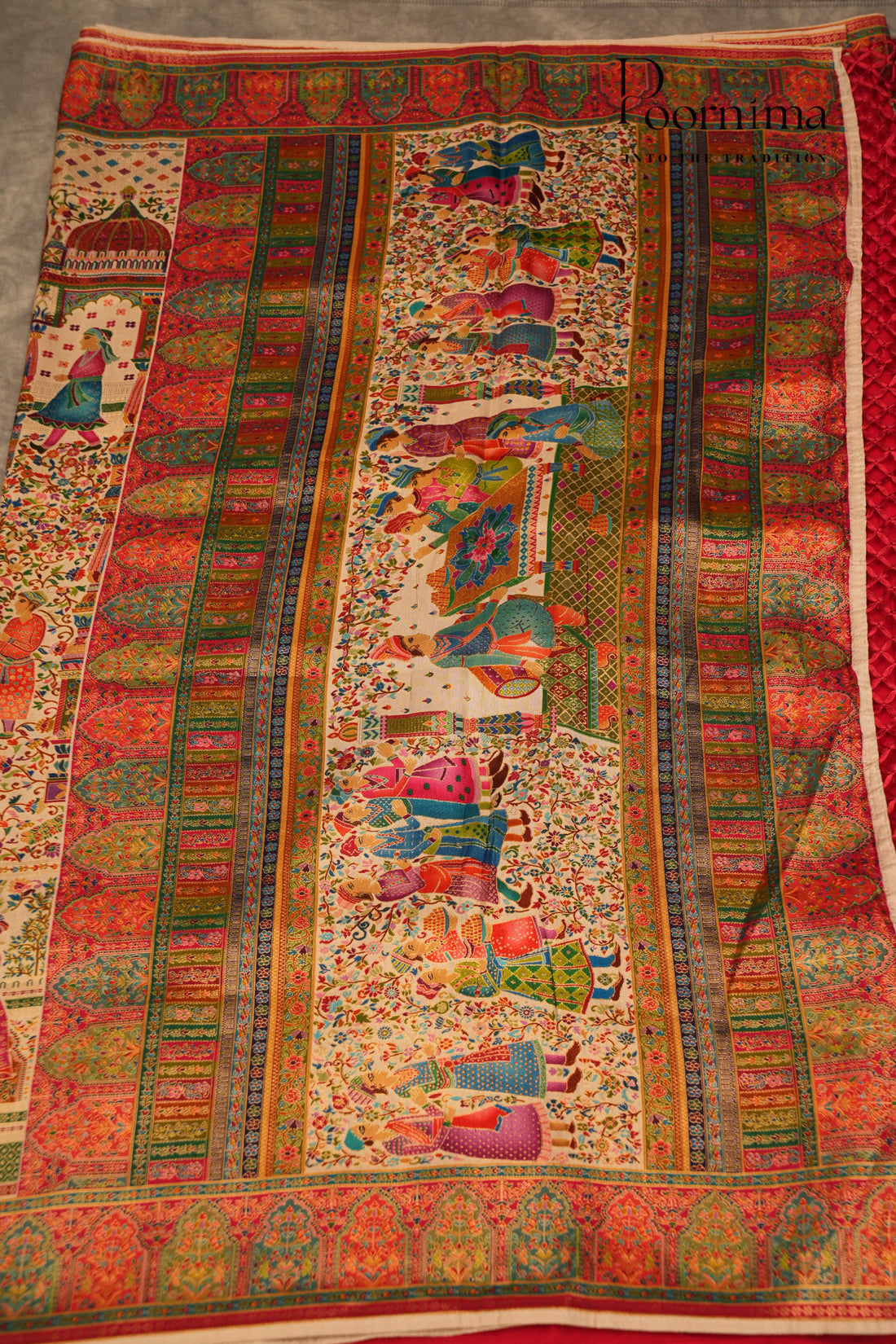 KASHMIR SILK SAREE- HALF WHITE