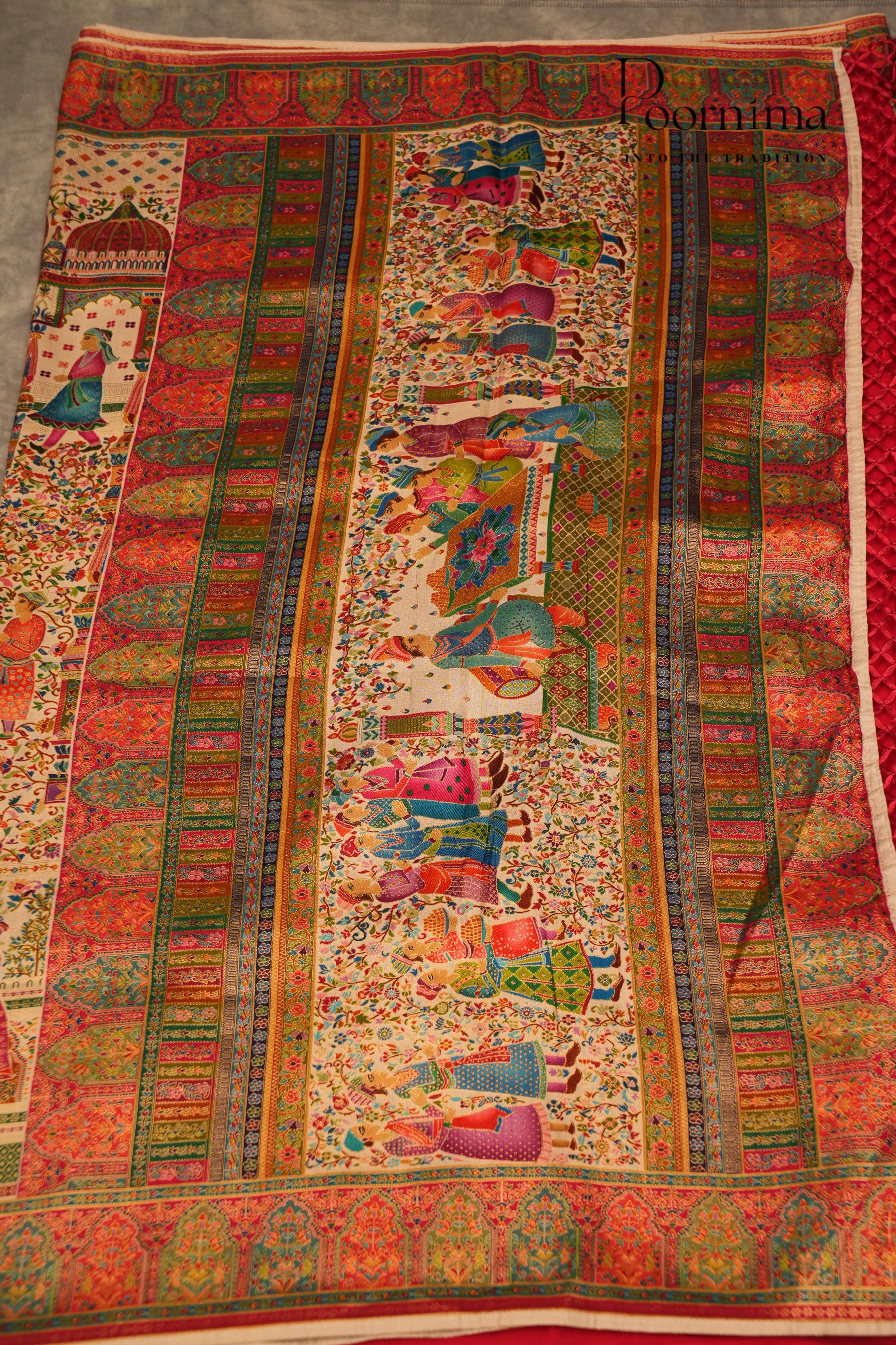 KASHMIR SILK SAREE- HALF WHITE