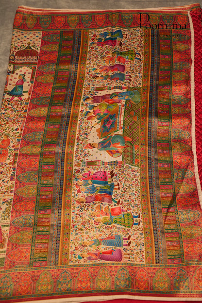 KASHMIR SILK SAREE- HALF WHITE