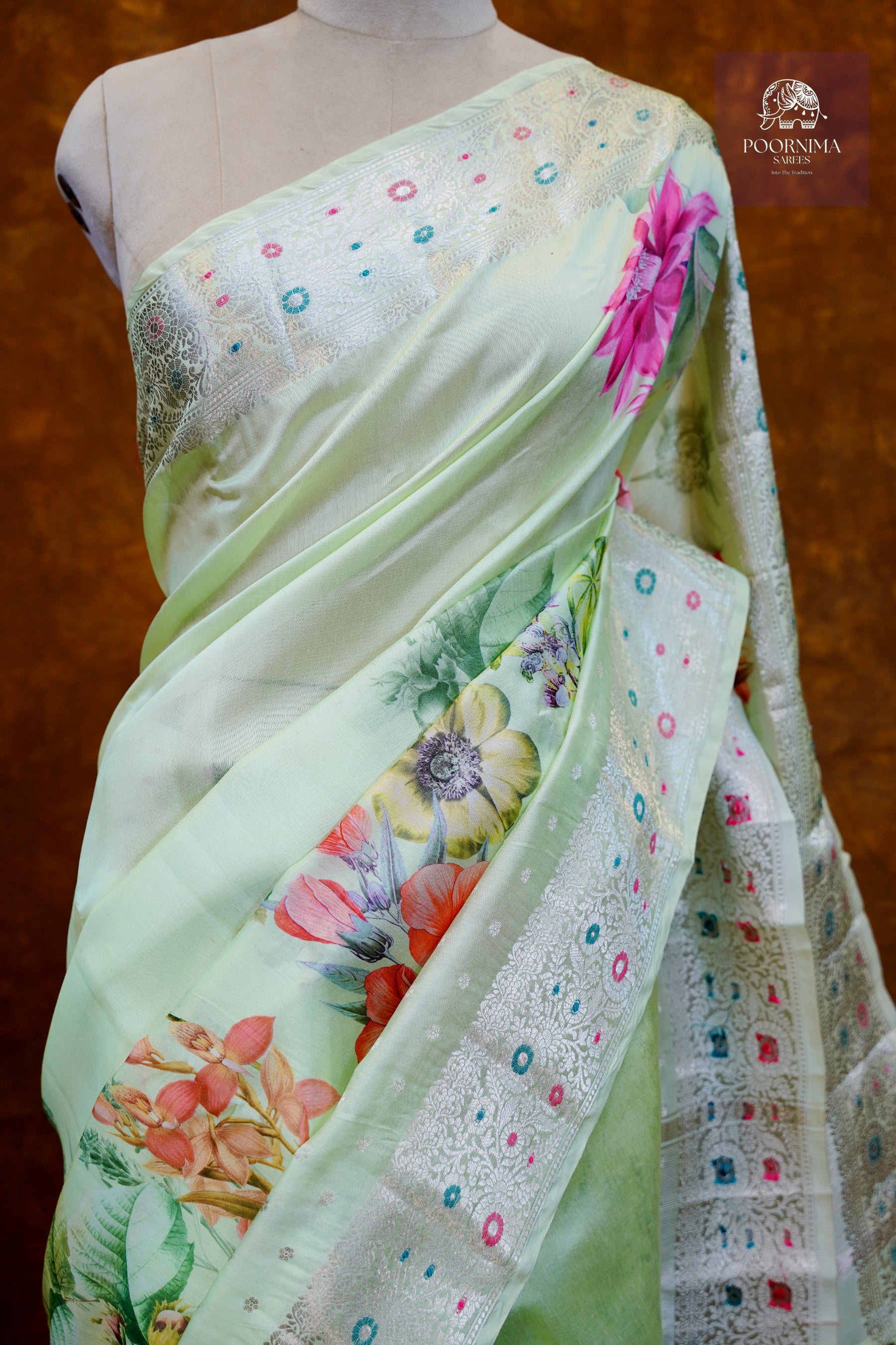 BANARASI SILK FUSION SAREE  WITH DIGITAL PRINT- PASTEL