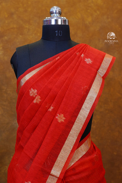 SEMI TUSSAR SAREE - RED