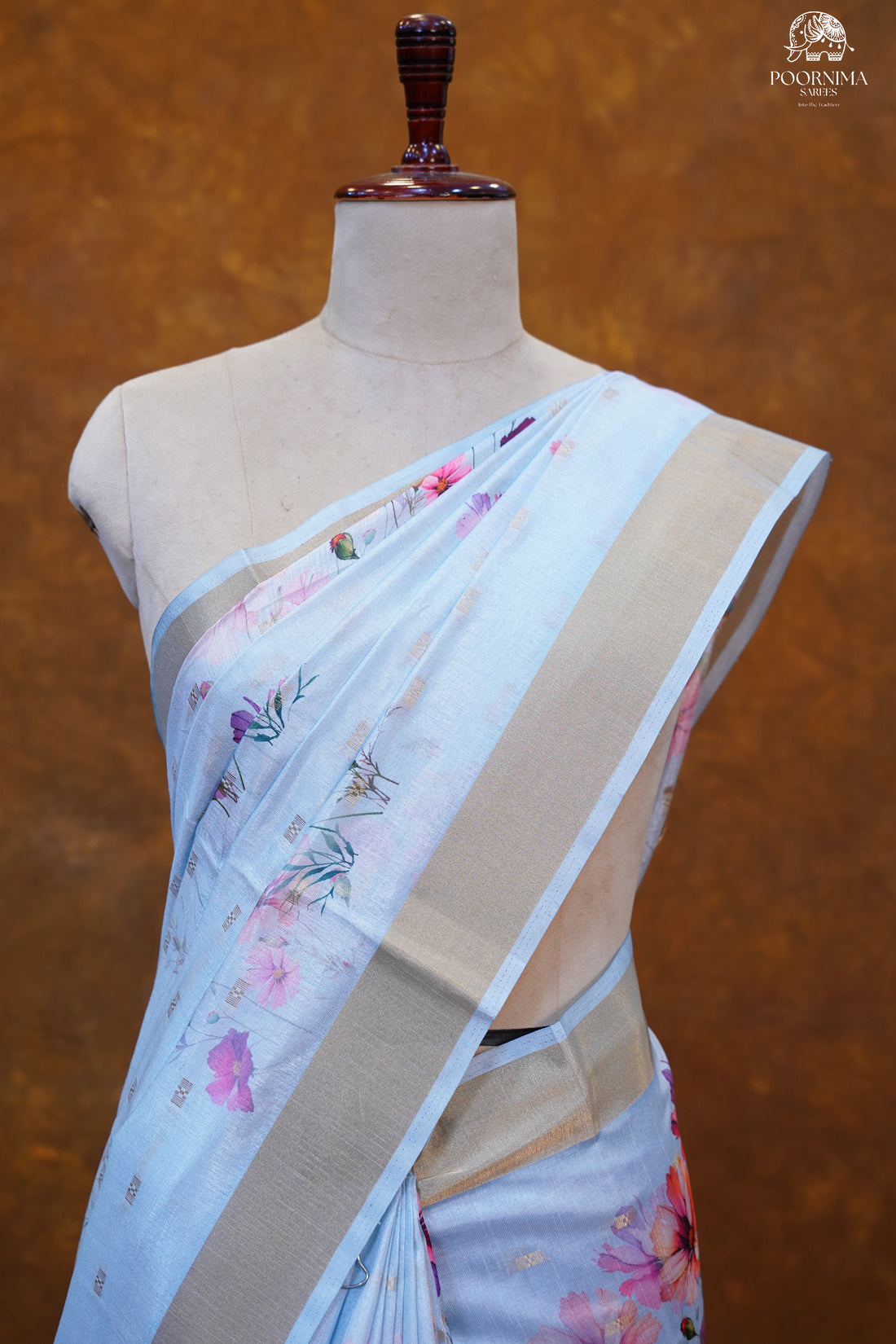 CHANDERI SAREE - BABY BLUE