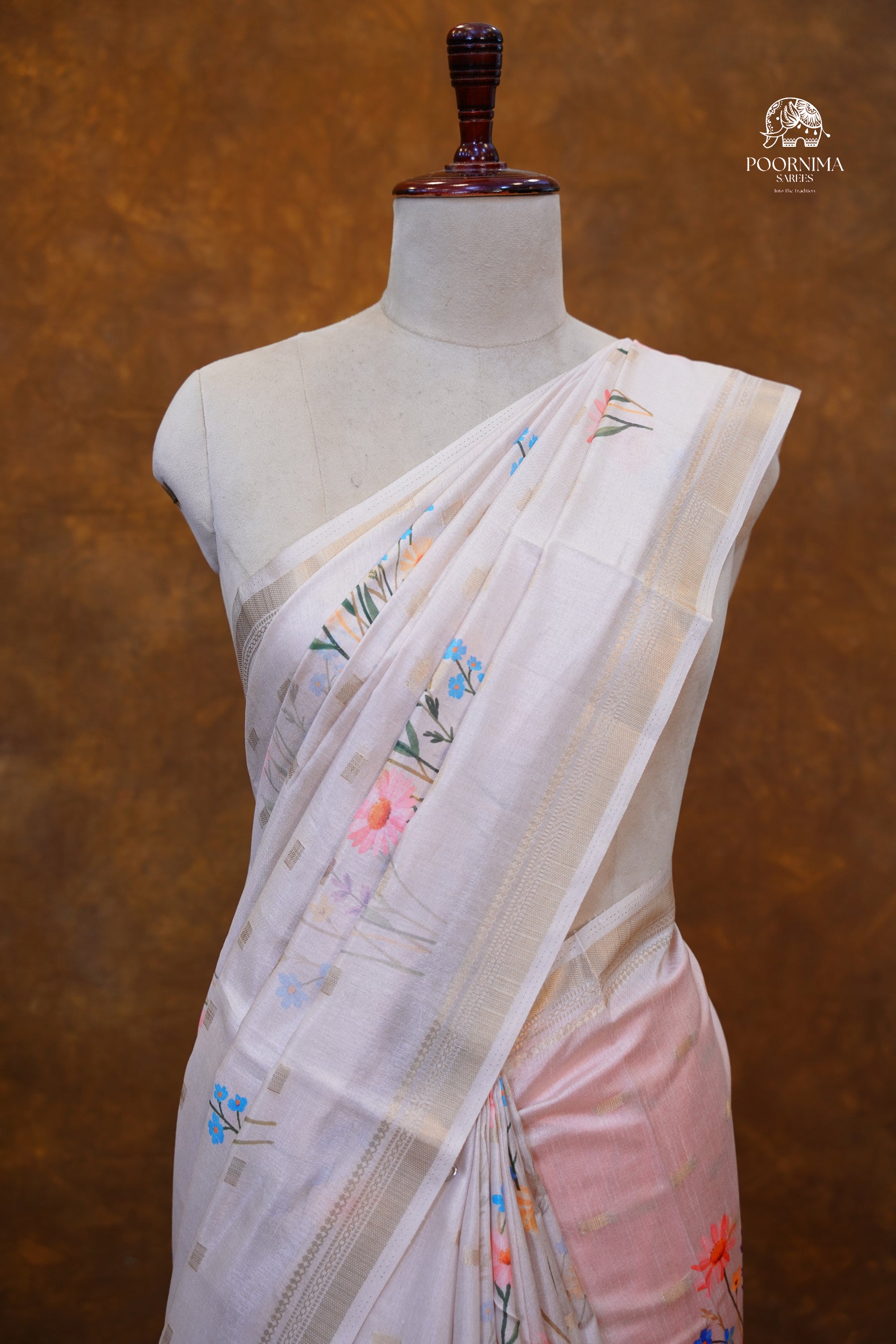 CHANDERI SAREE - BEIGE CREAM