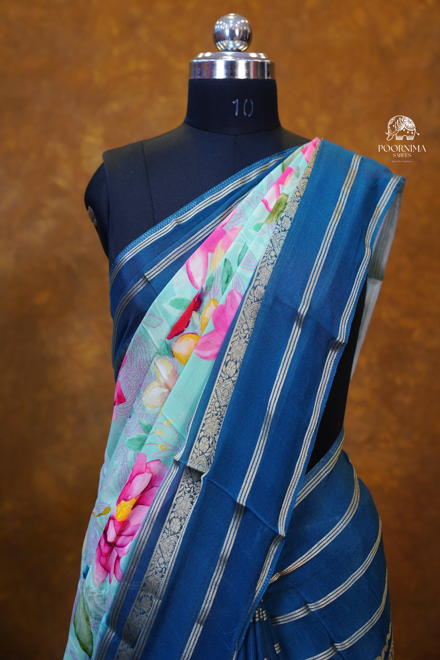 MYSORE CRAPE DIGITAL PRINTED SAREE -SKY BLUE
