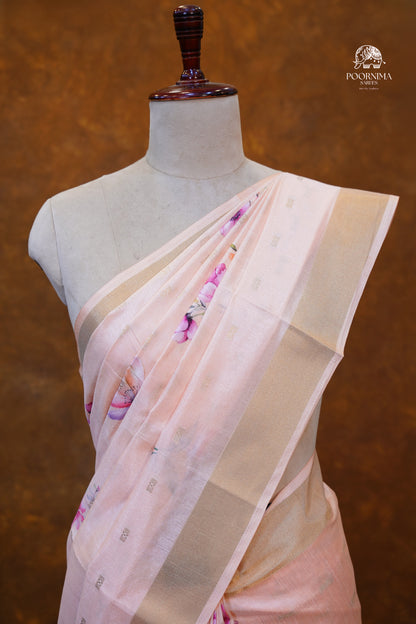 CHANDERI SAREE - CRAYOLA PEACH