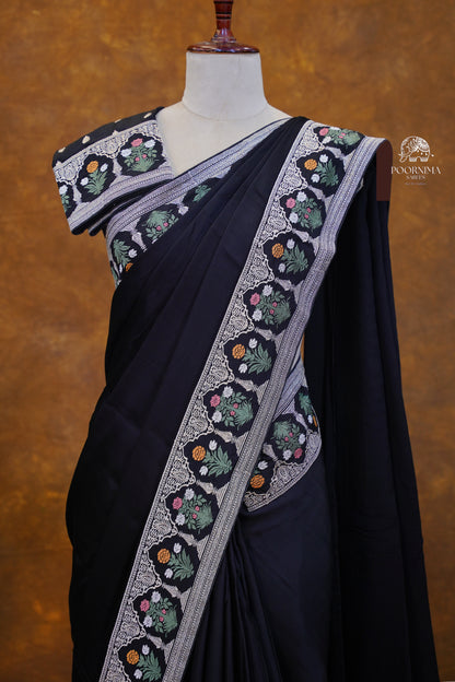 SATIN CRAPE WITH SABYASACHI INSPIRED BORDER SAREE - BLACK