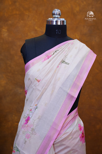 CHANDERI SAREE - BUTTER CREAM