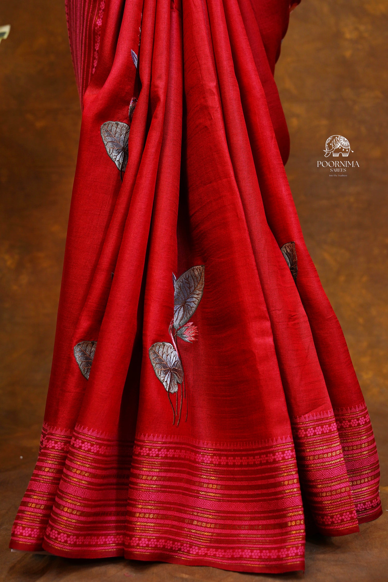 HANDLOOM TUSSAR SAREE - RED