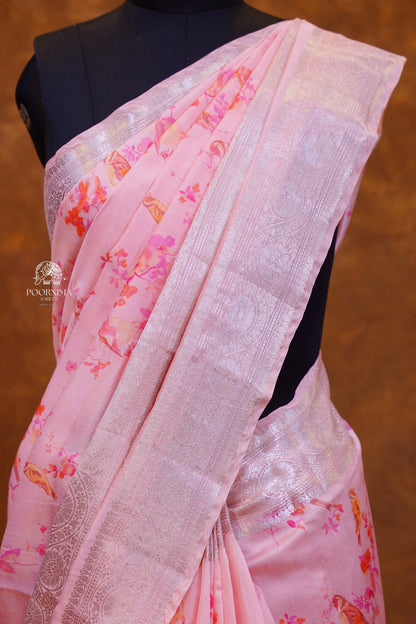BANARASI SILK FUSION SAREE - PEACH PINK