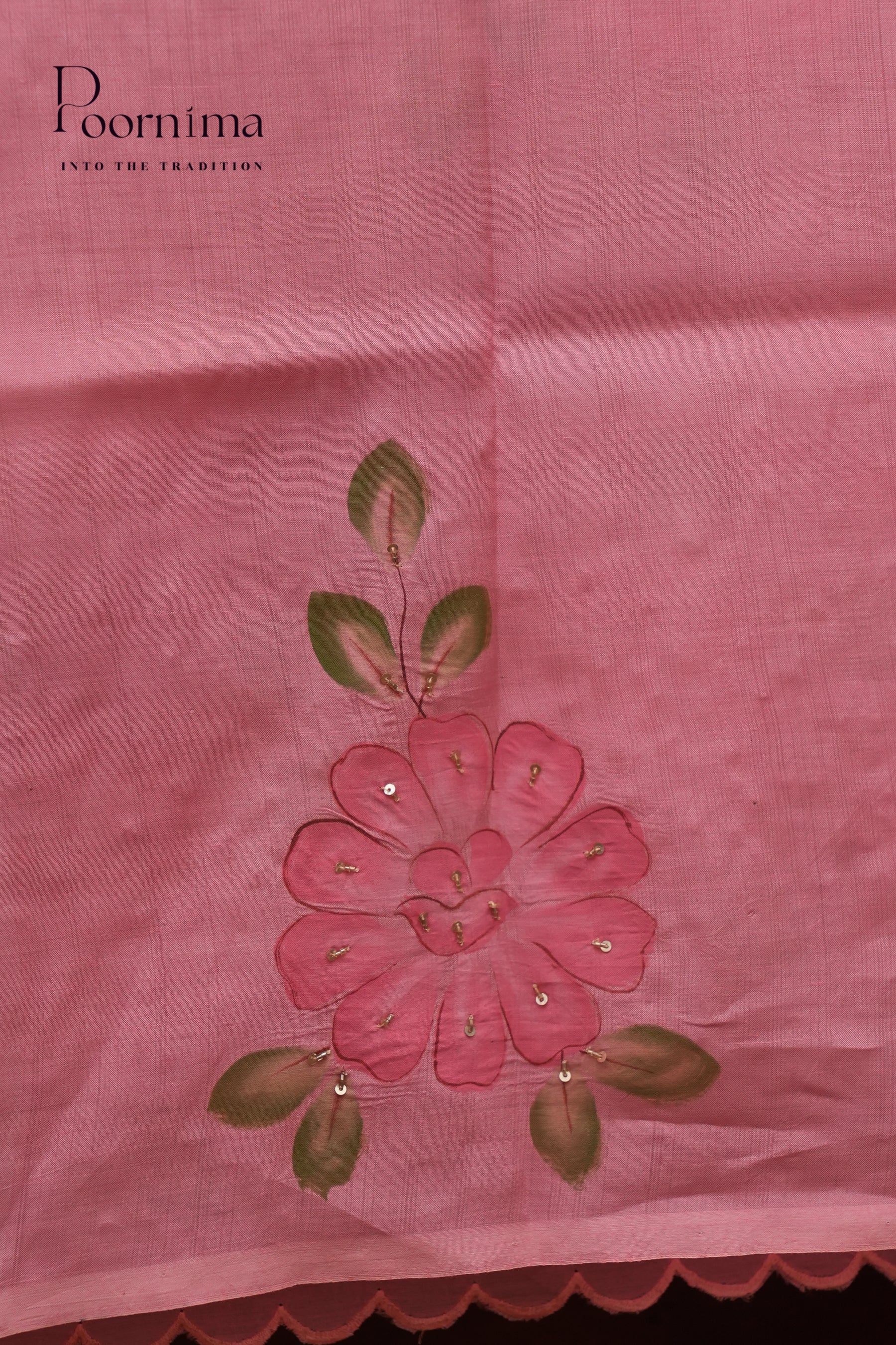 MANGALAGIRI HAND PRINTED SAREE-BABY PINK