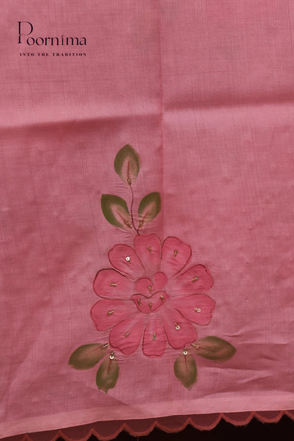 MANGALAGIRI HAND PRINTED SAREE-BABY PINK