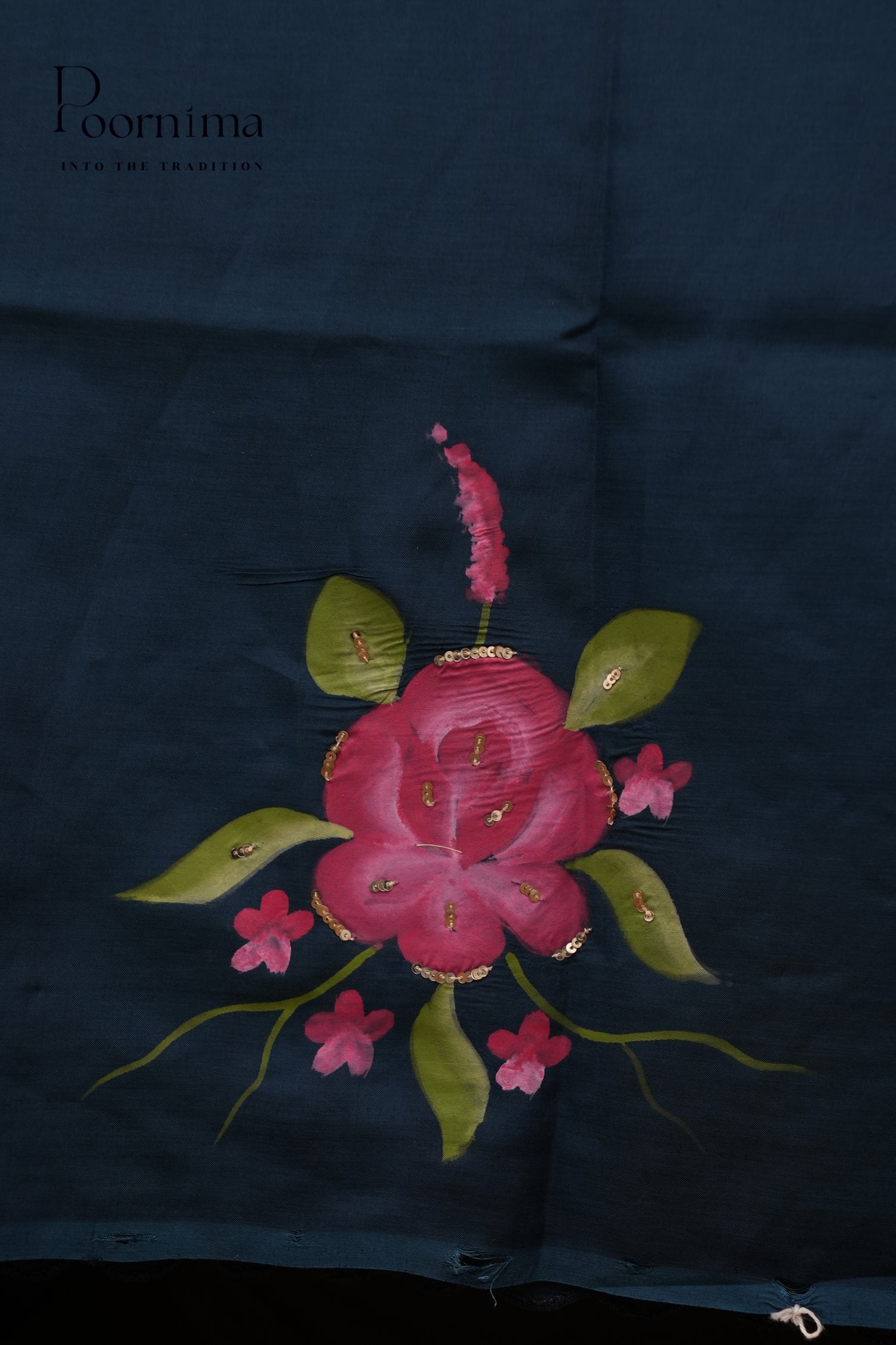 MANGALAGIRI HAND PRINTED SAREE-PEACOCK BLUE