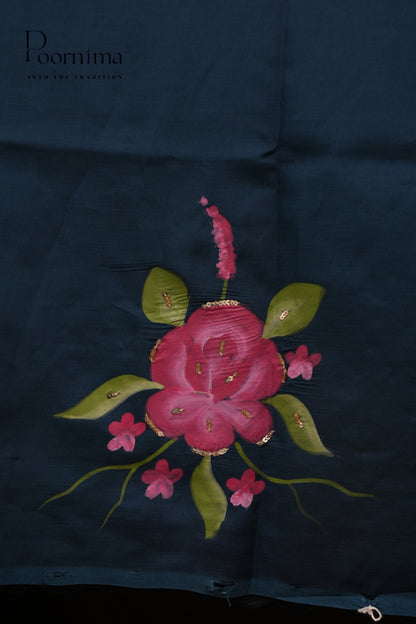 MANGALAGIRI HAND PRINTED SAREE-PEACOCK BLUE