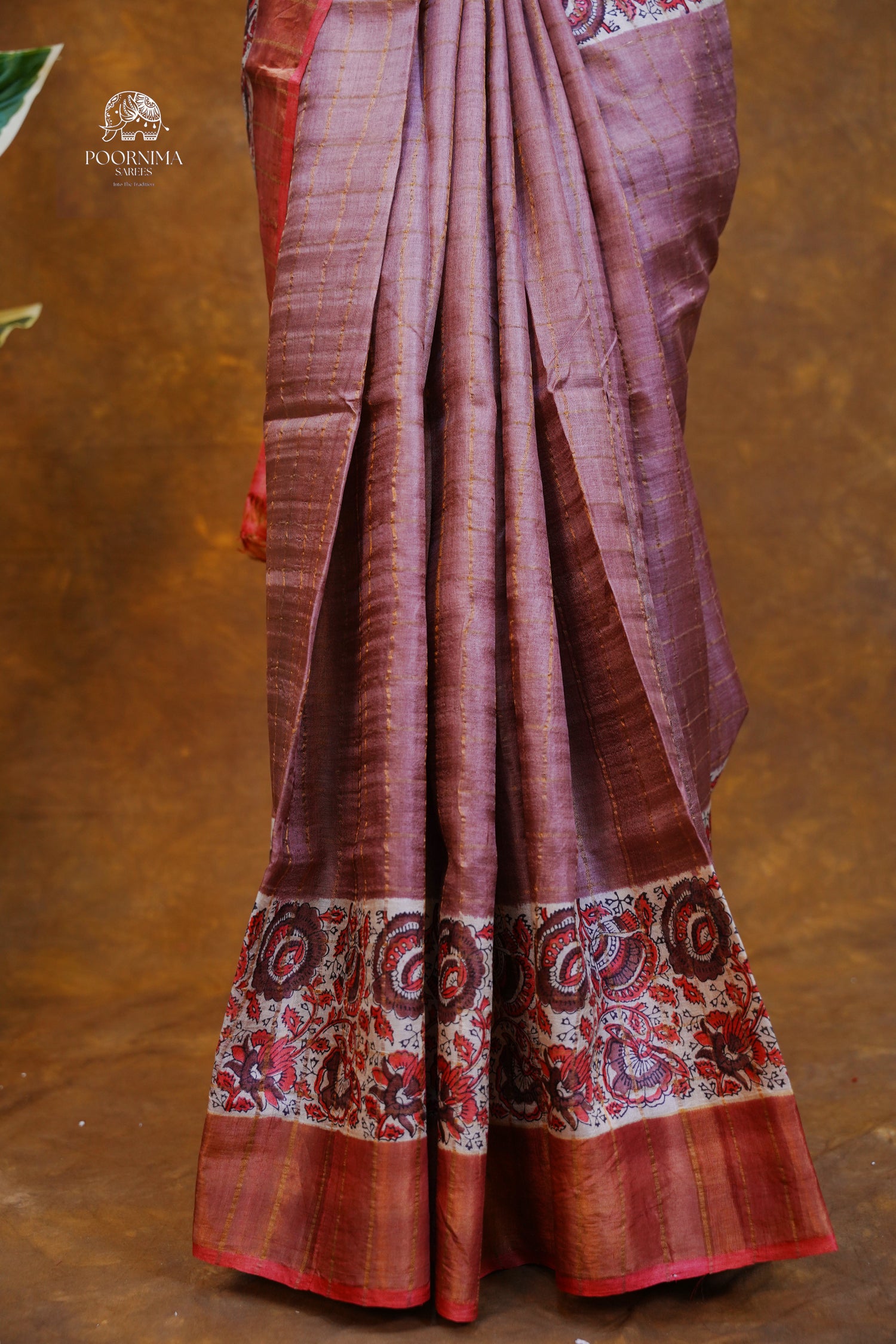 PURE TUSSAR SAREE - COPPER BROWN