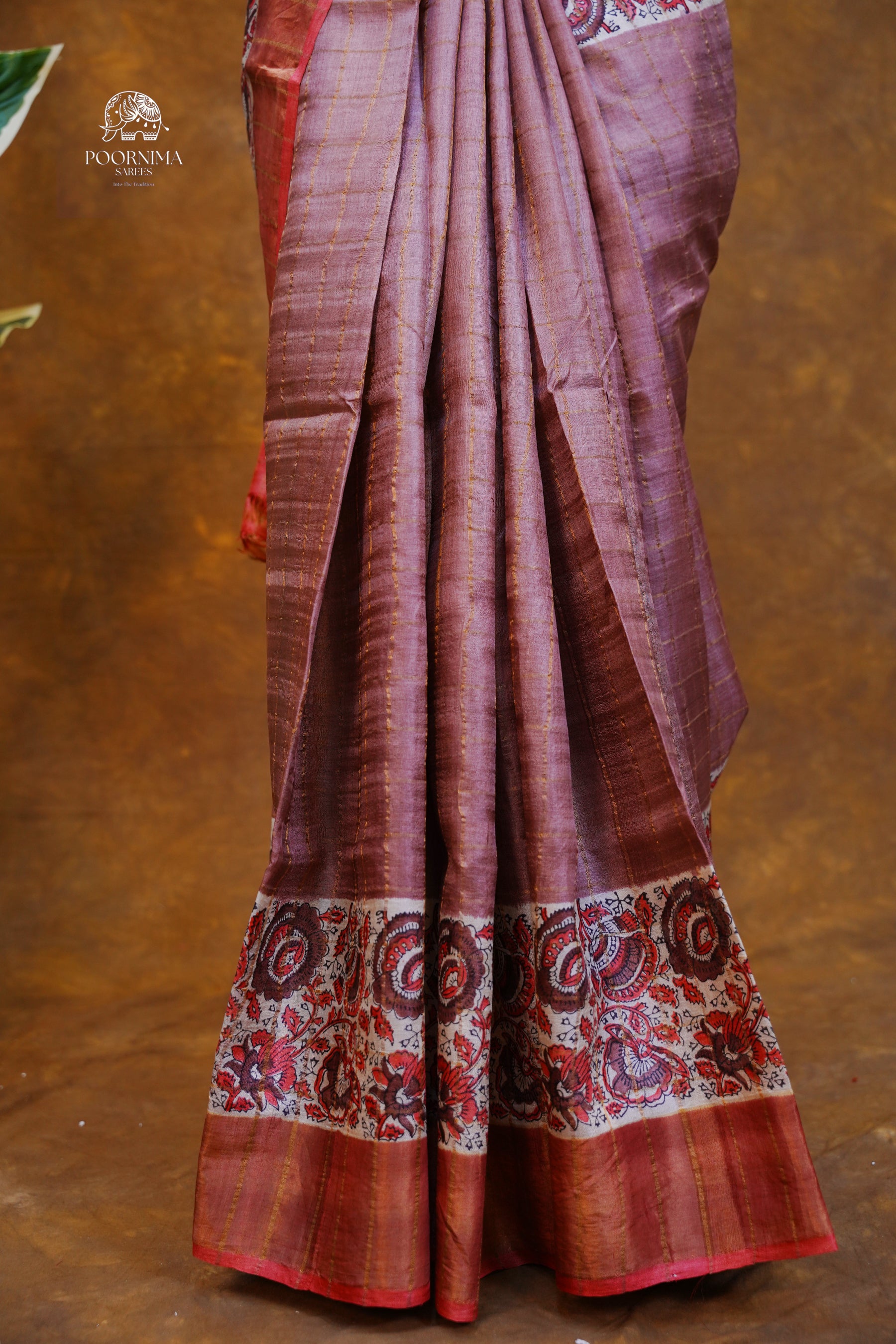 PURE TUSSAR SAREE - COPPER BROWN
