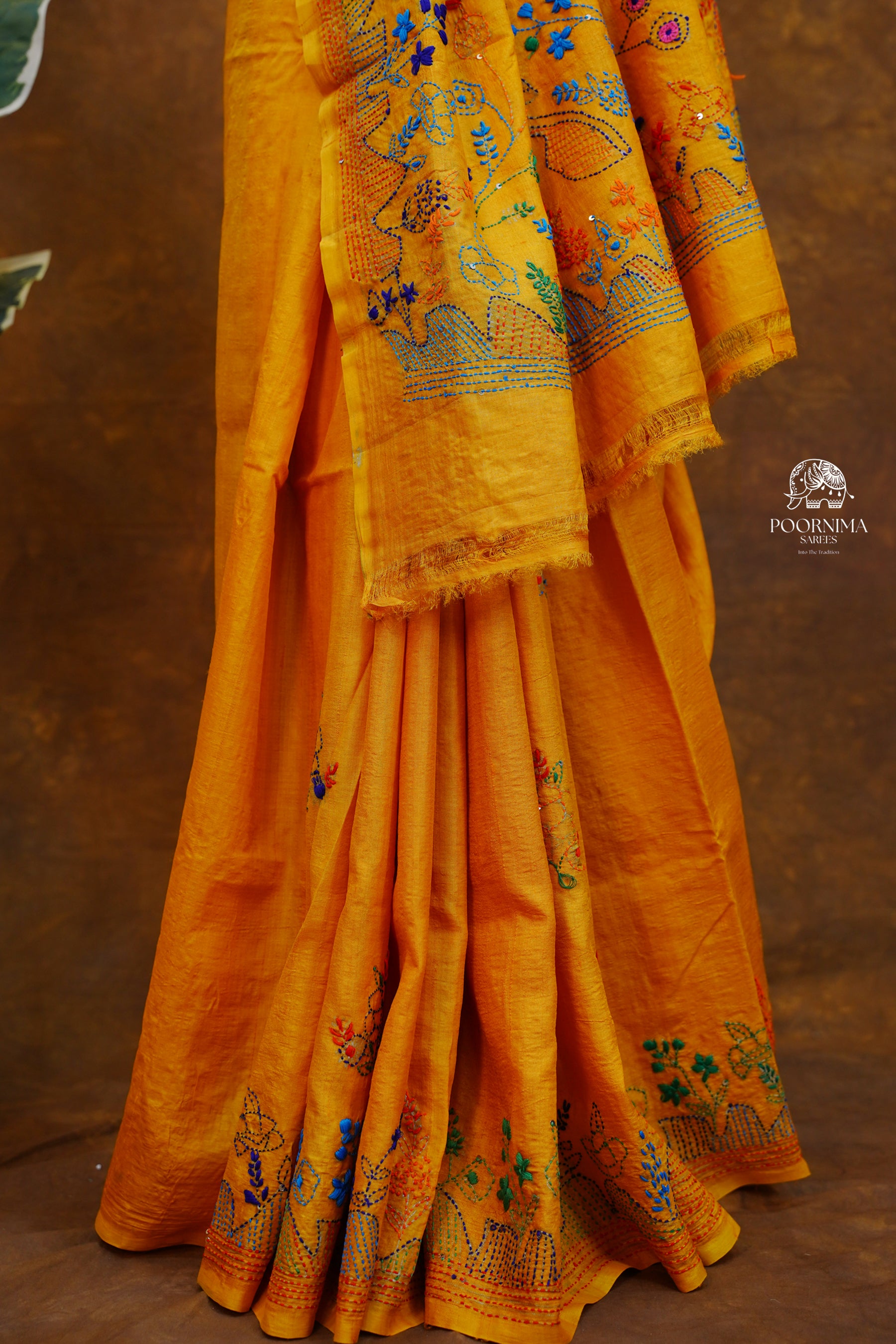 TUSSAR WORK SAREE - YELLOW