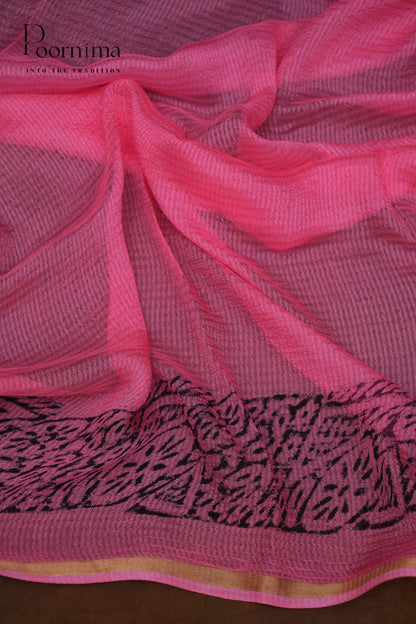 CHECKS GEORGETTE BLOCK PRINT SAREE- PURPLE