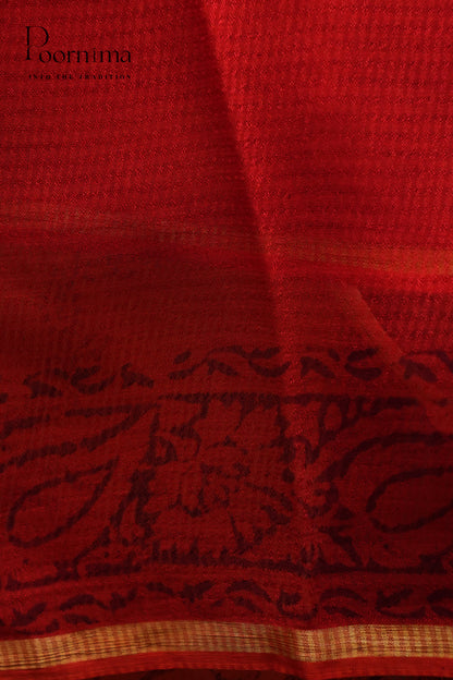 CHECKS GEORGETTE BLOCK PRINT SAREE-PEACH ORANGE