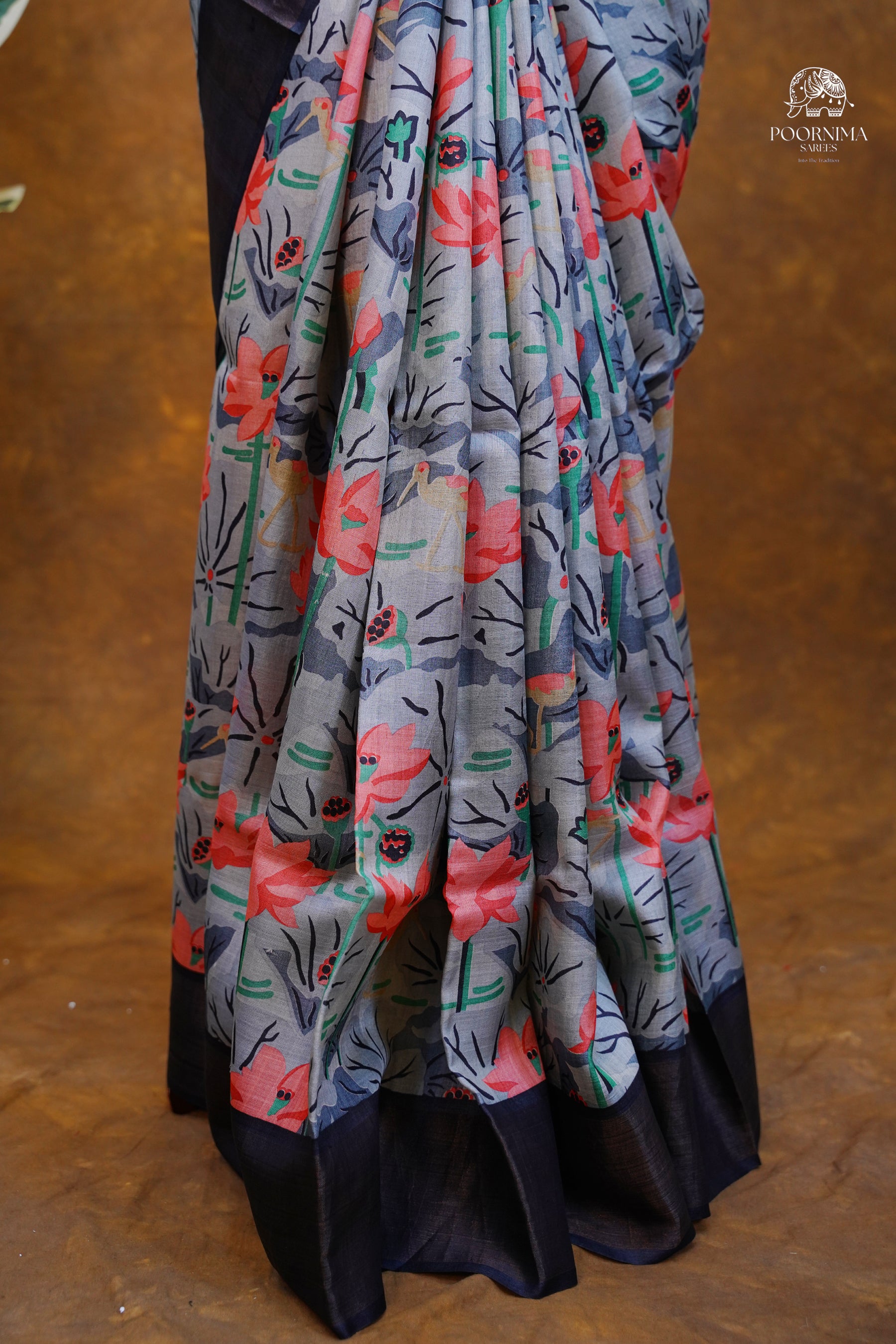 PURE TUSSAR SAREE - GREY