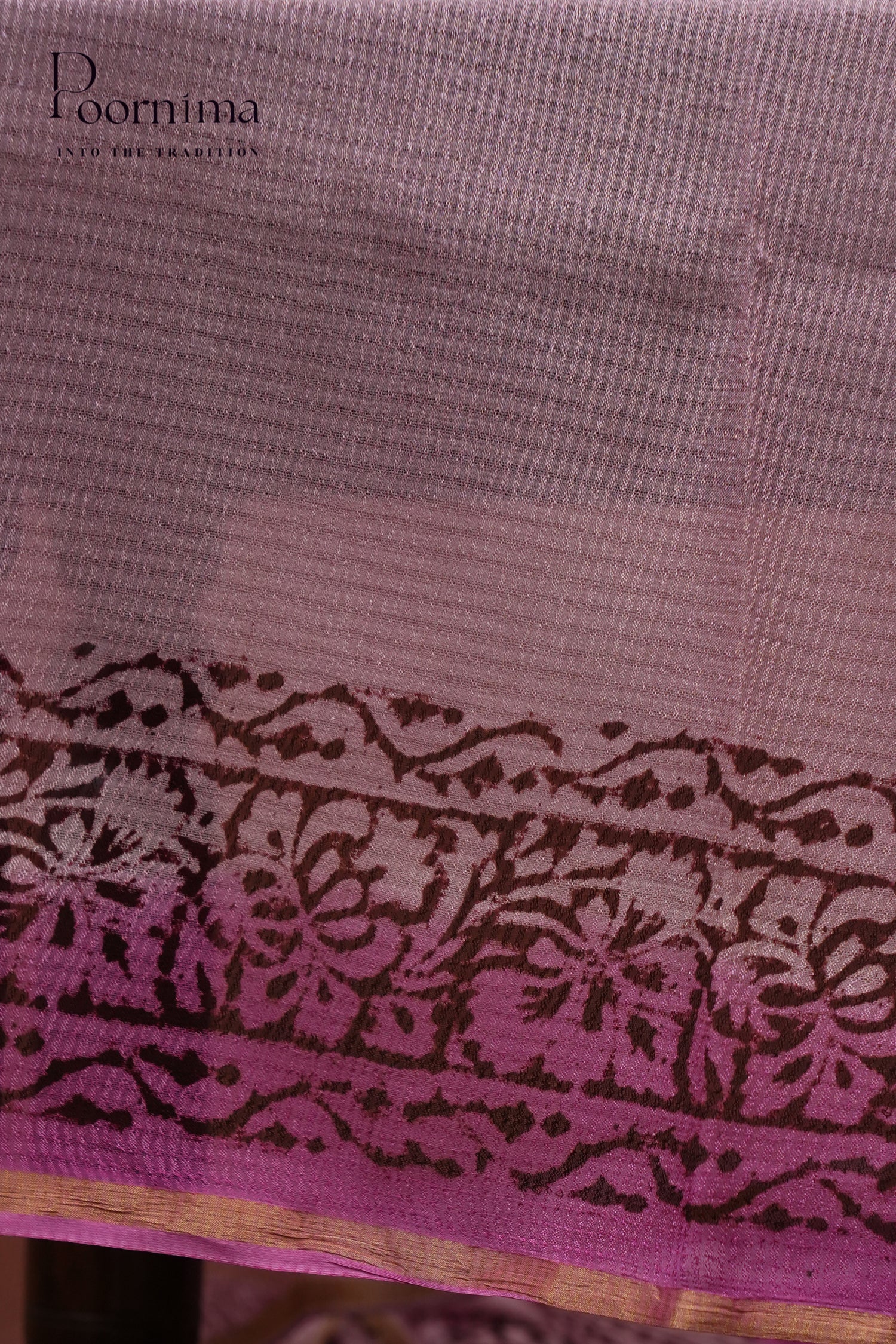 CHECKS GEORGETTE BLOCK PRINT SAREE-PURPLE