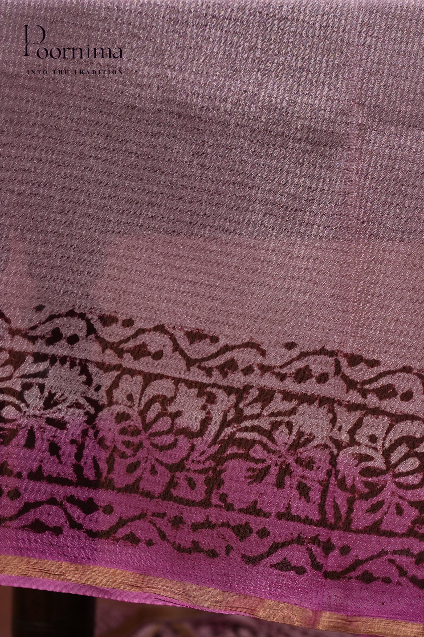 CHECKS GEORGETTE BLOCK PRINT SAREE-PURPLE