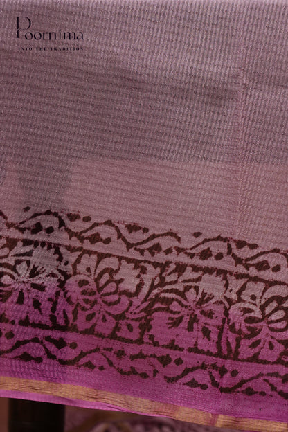 CHECKS GEORGETTE BLOCK PRINT SAREE-PURPLE