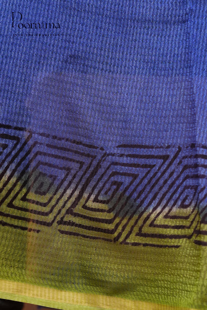 CHECKS GEORGETTEBLOCK PRINT SAREE-PARROT GREEN