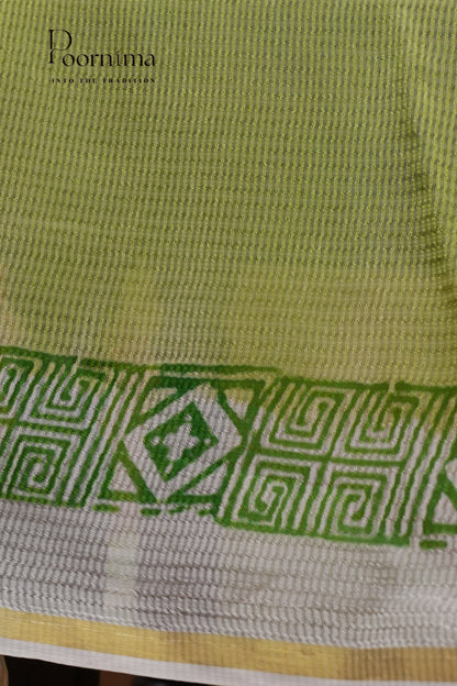 CHECKS GEORGETTE BLOCK PRINT SAREE-PARROT GREEN