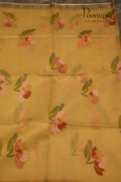TUSSAR JAMDANI SAREE- PASTEL YELLOW