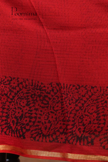 CHECKS GEORGETTE BLOCK PRINT SAREE- RUST