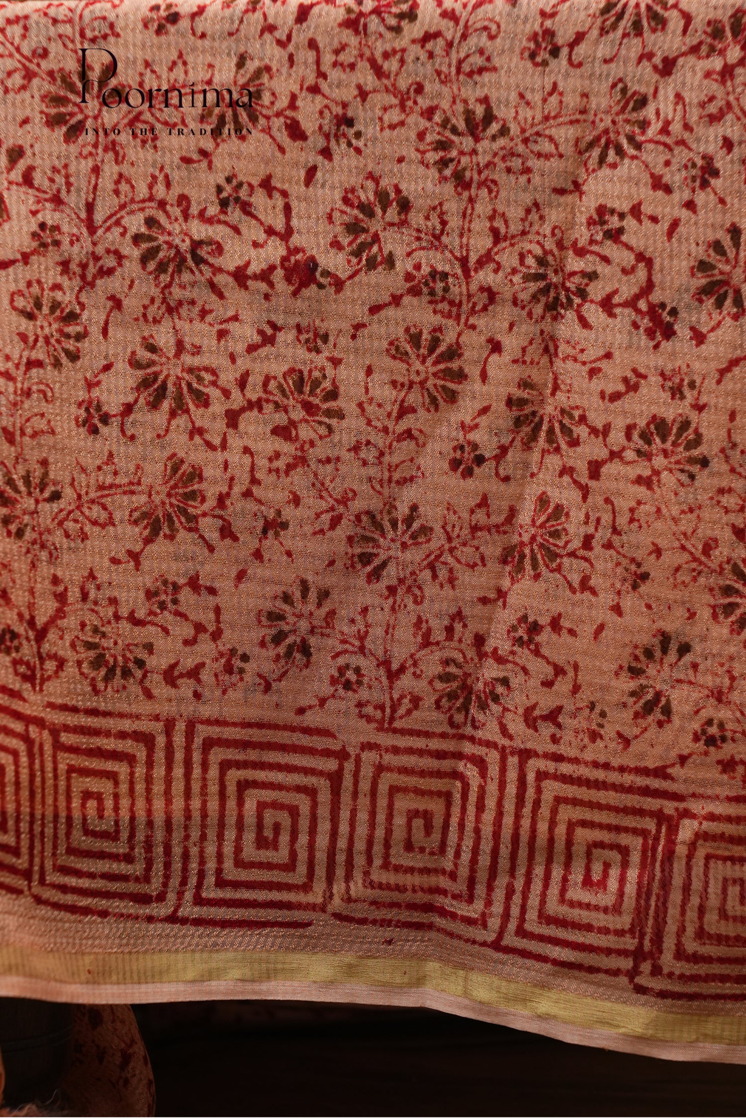 CHECKS GEORGETTE BLOCK PRINT SAREE-RED