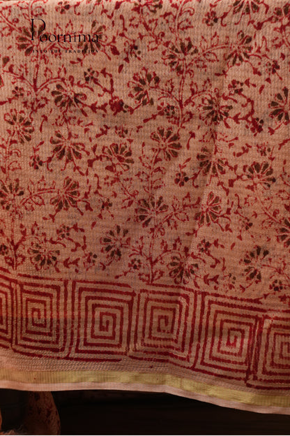 CHECKS GEORGETTE BLOCK PRINT SAREE-RED