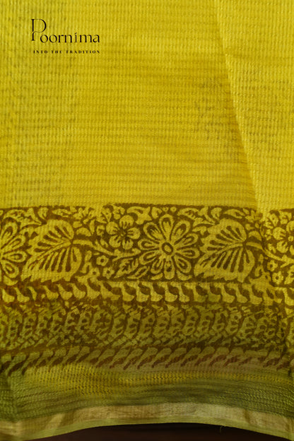 CHECKS GEORGETTE BLOCK PRINT SAREE-PISTA GREEN