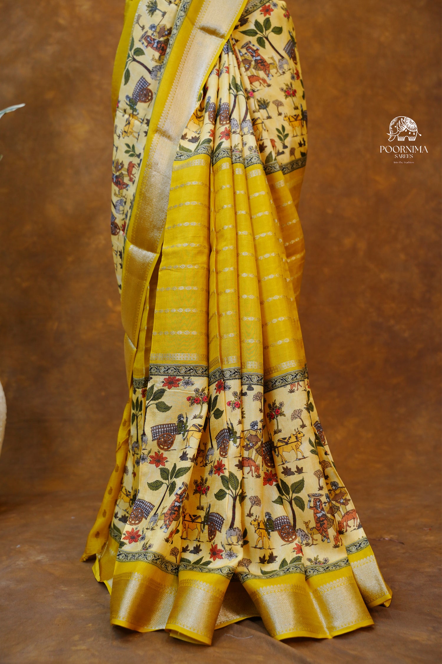 MYSORE CRAPE DIGITAL PRINTED SAREE - YELLOW