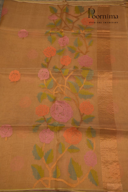TUSSAR JAMDANI SAREE- DESERT BROWN