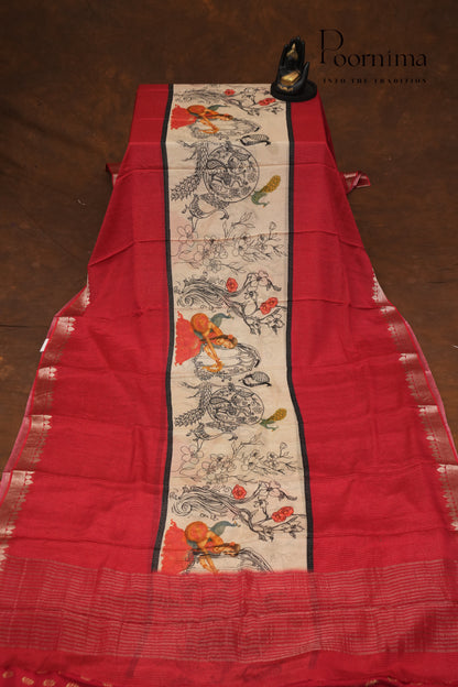 SEMI MYSORE SILK PRINTED SAREE- WHITE