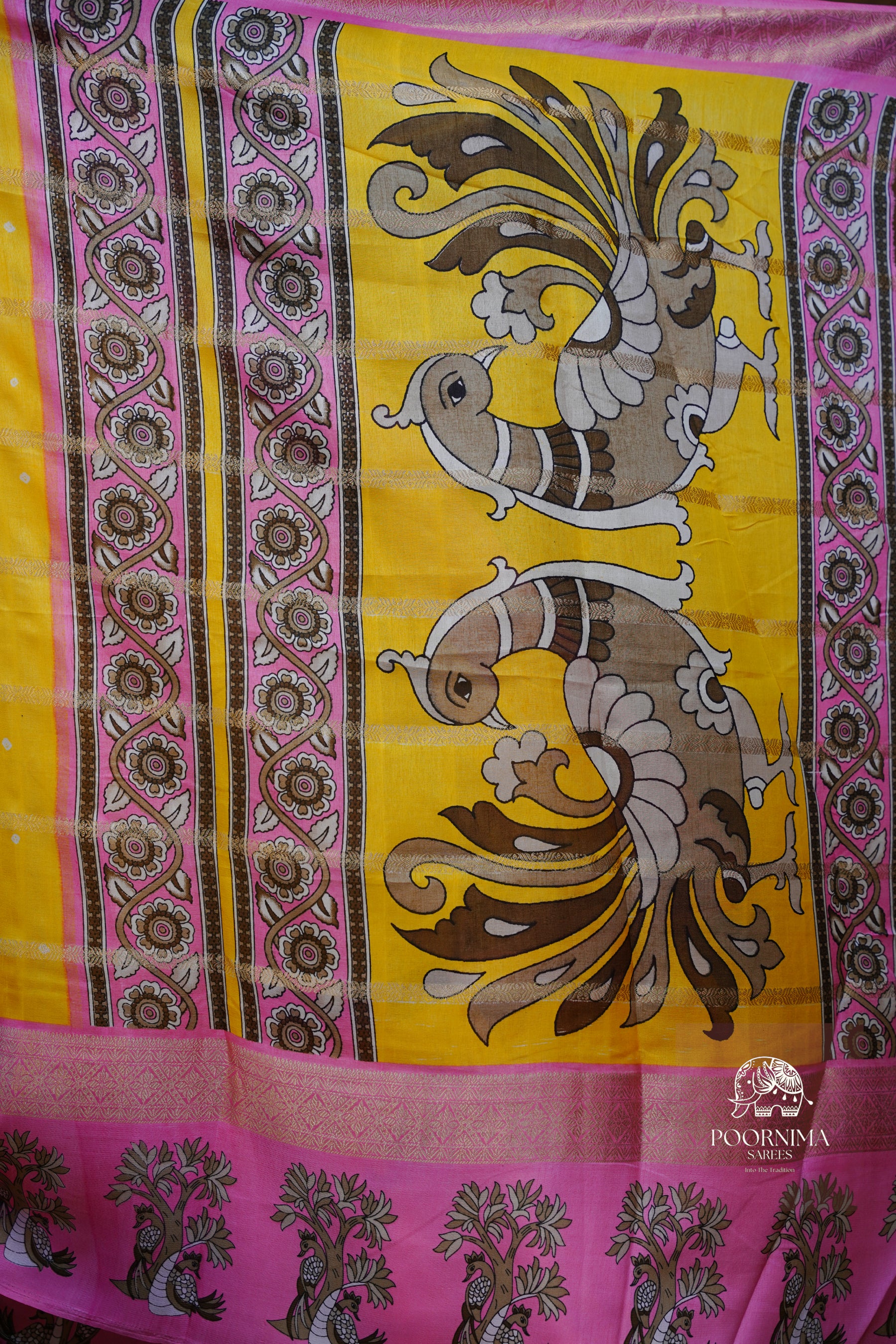 DOLA SILK SAREE - YELLOW AND PINK