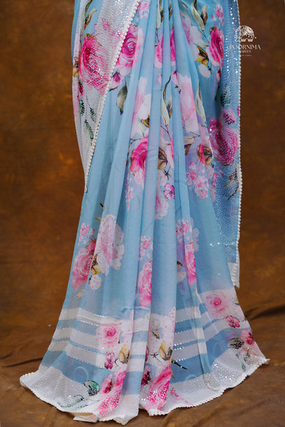 GEORGETTE DIGITAL PRINT SAREE - SKY BLUE