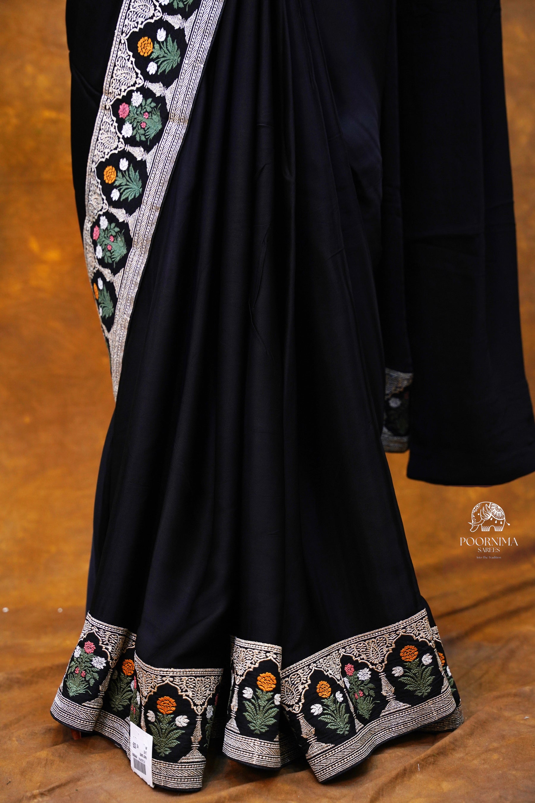 SATIN CRAPE WITH SABYASACHI INSPIRED BORDER SAREE - BLACK