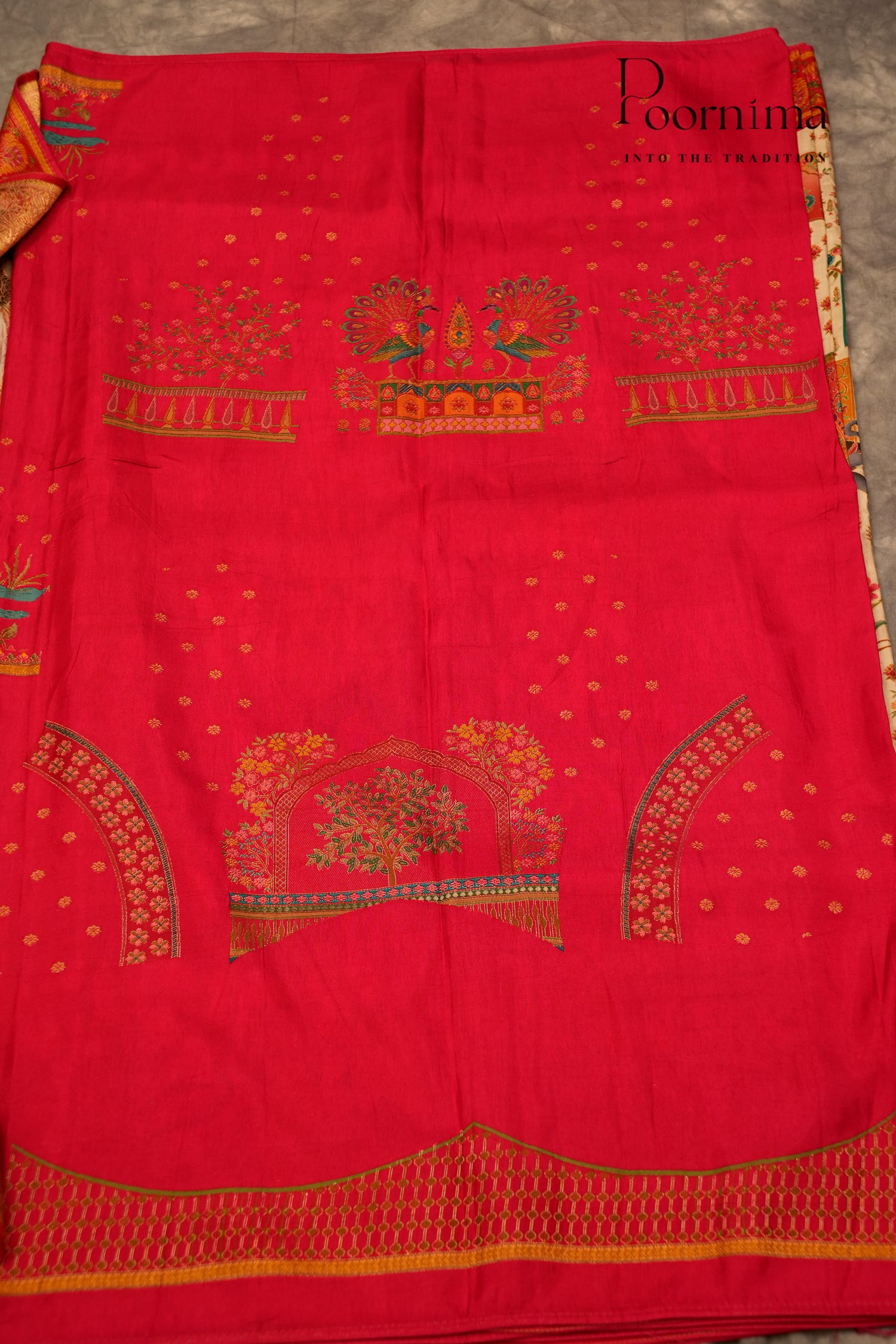 KASHMIR SILK SAREE- HALF WHITE