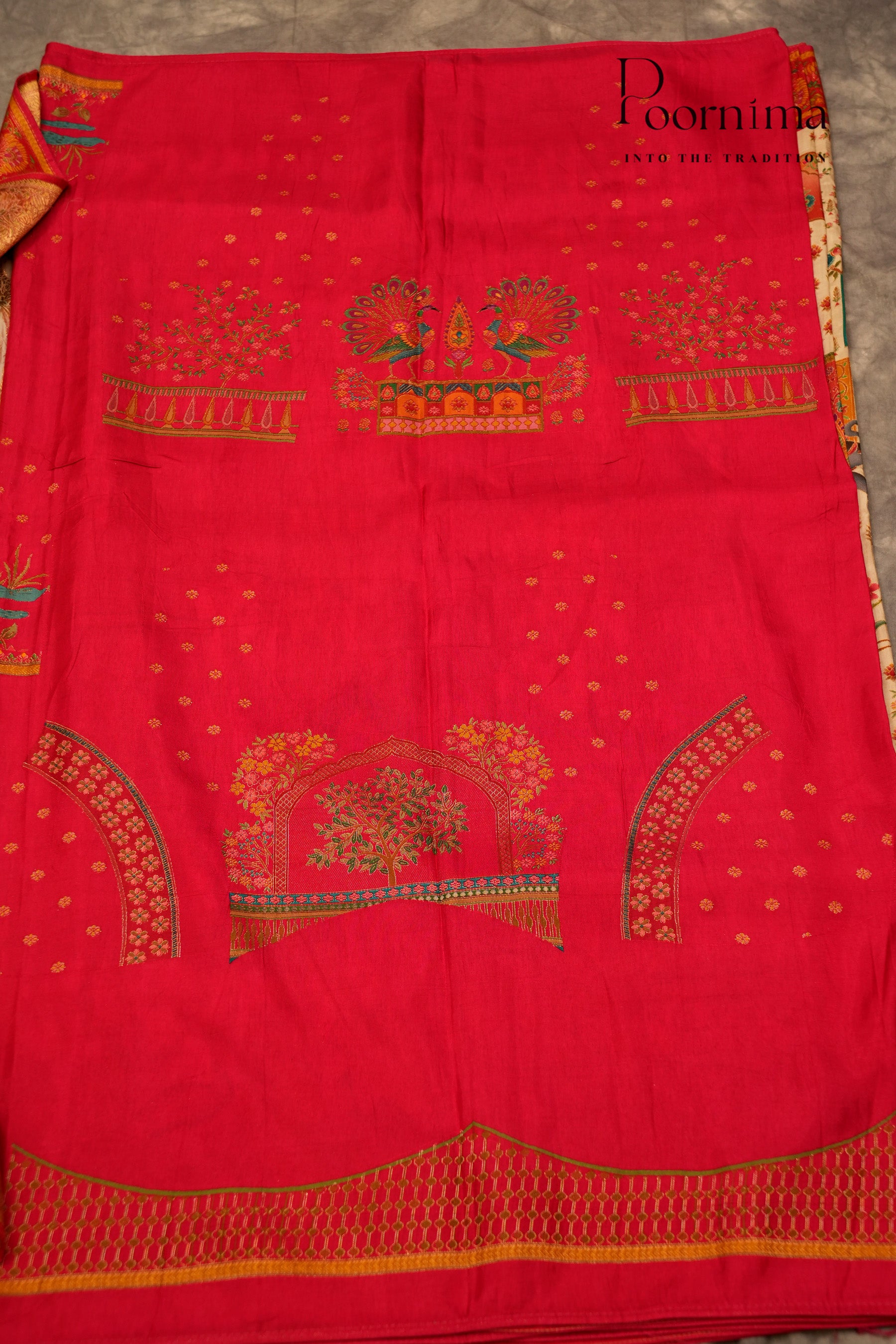 KASHMIR SILK SAREE- HALF WHITE