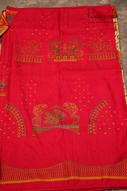 KASHMIR SILK SAREE- HALF WHITE