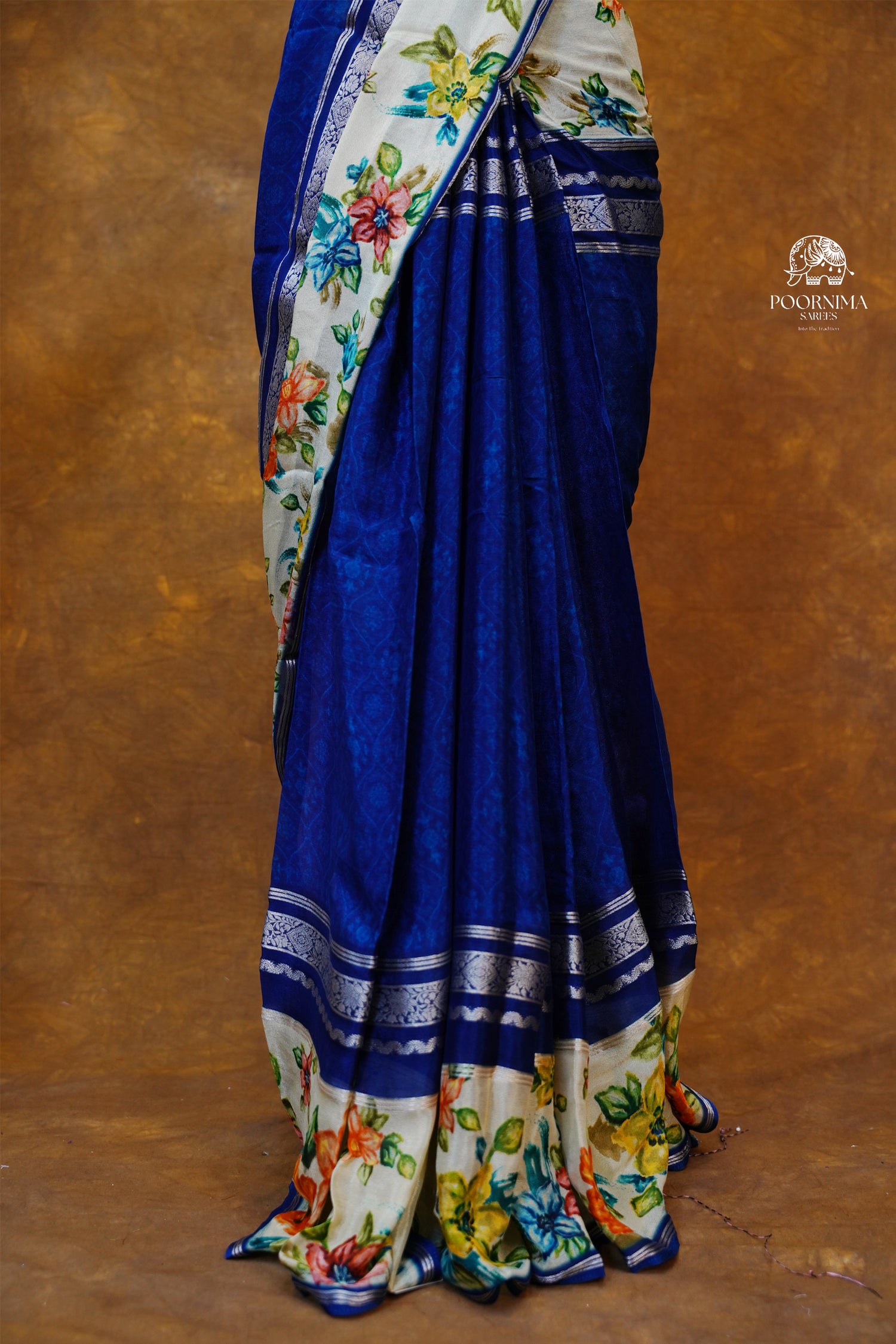 MYSORE CRAPE DIGTAL PRINTED SAREE - BLUE